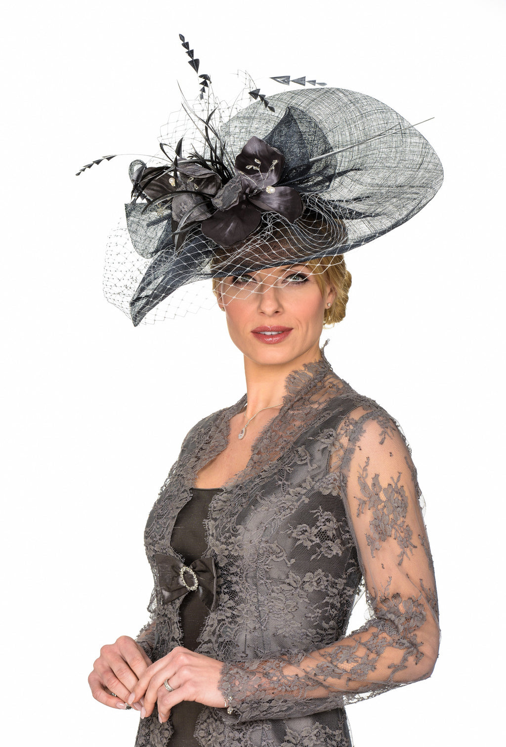 Grey Lace Coat and Silk Dress