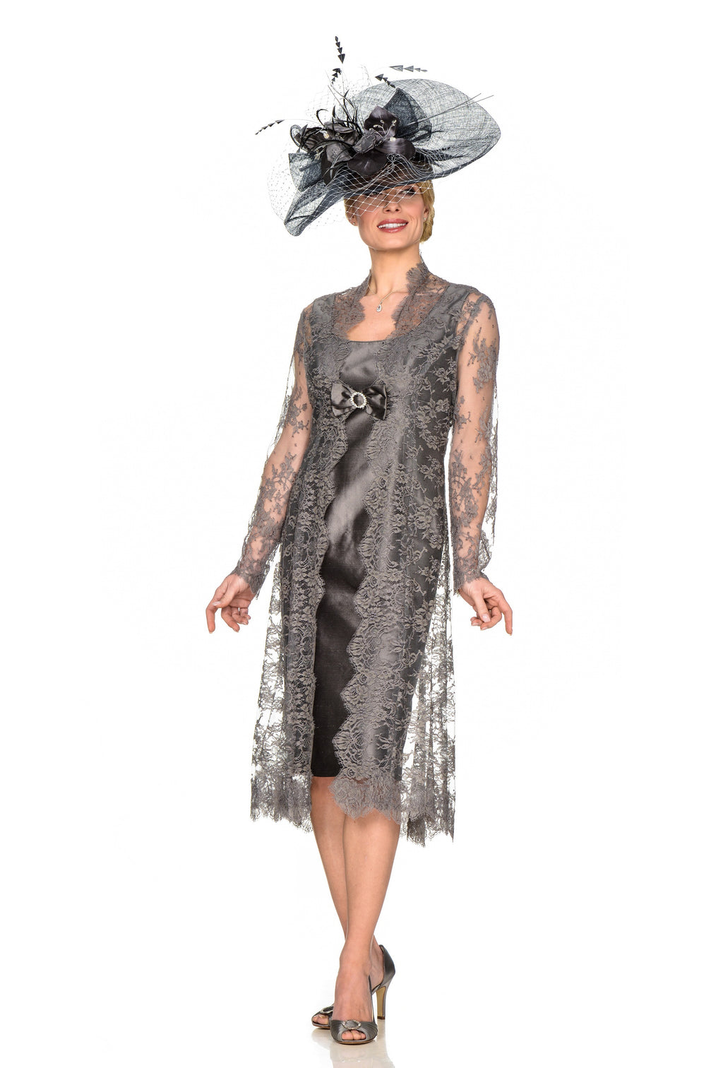 Grey Lace Coat and Silk Dress