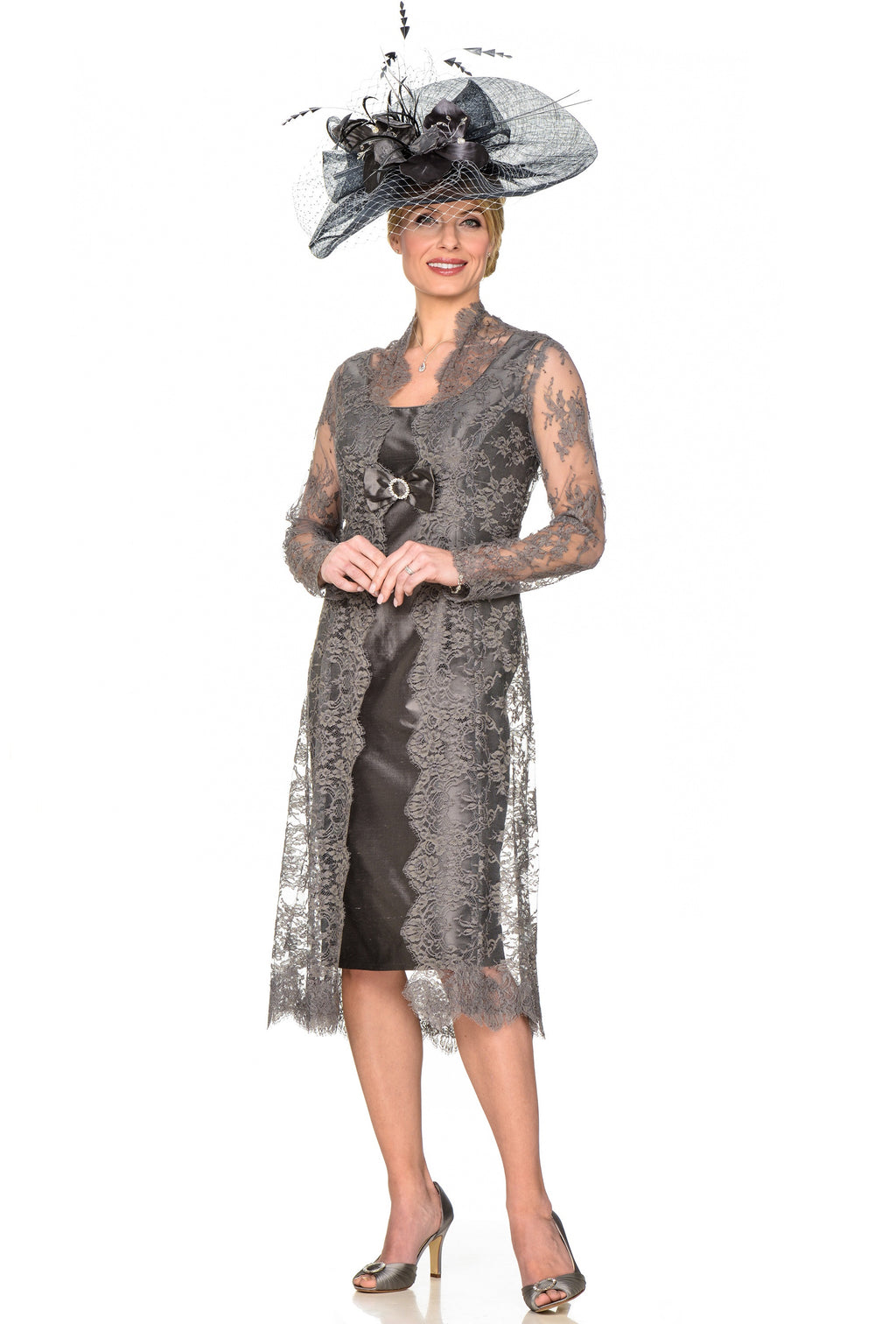 Grey Lace Coat and Silk Dress
