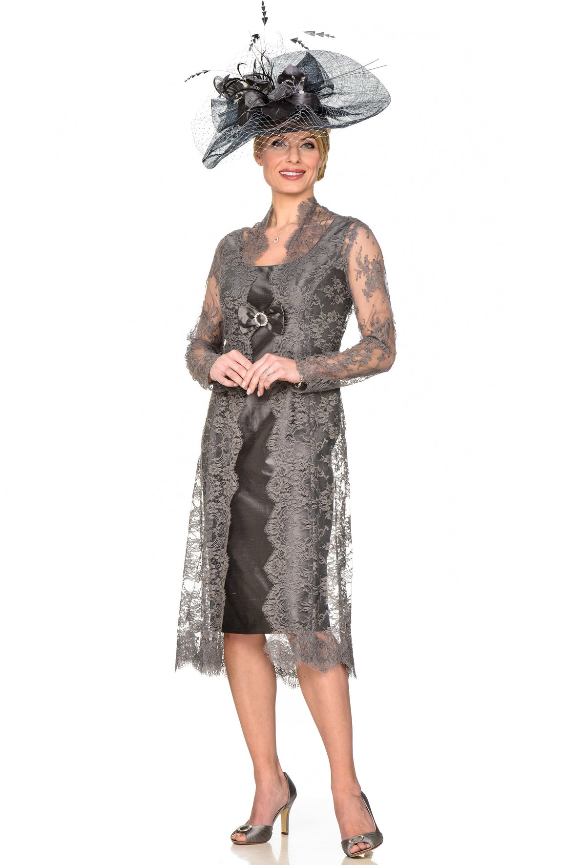 Grey Lace Coat and Silk Dress