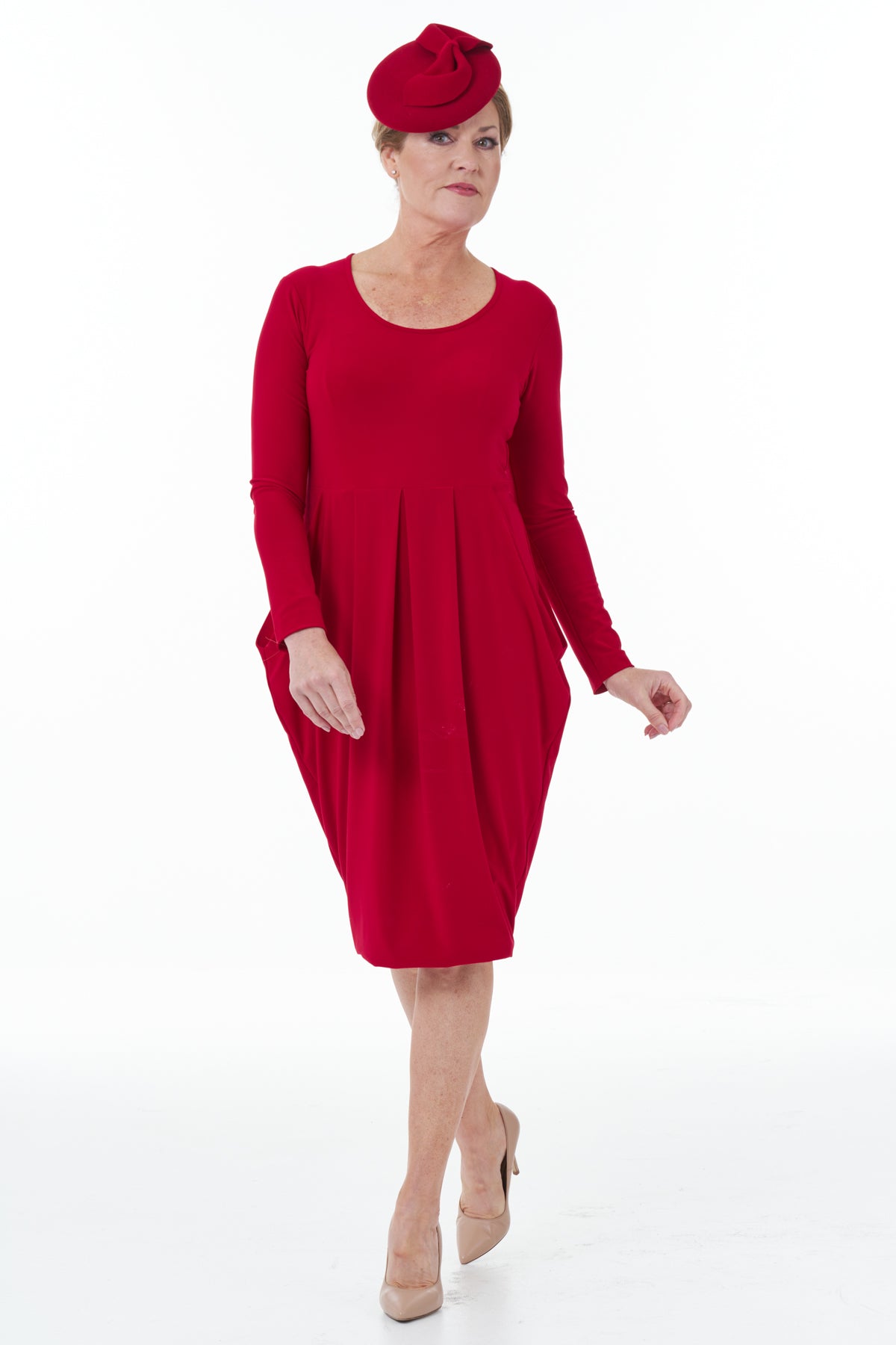 Casual Chic - Knit Hammer Skirt Dress in Red