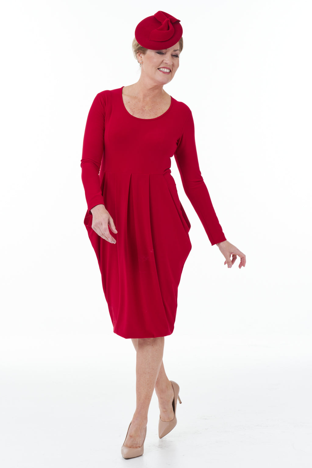Casual Chic - Knit Hammer Skirt Dress in Red
