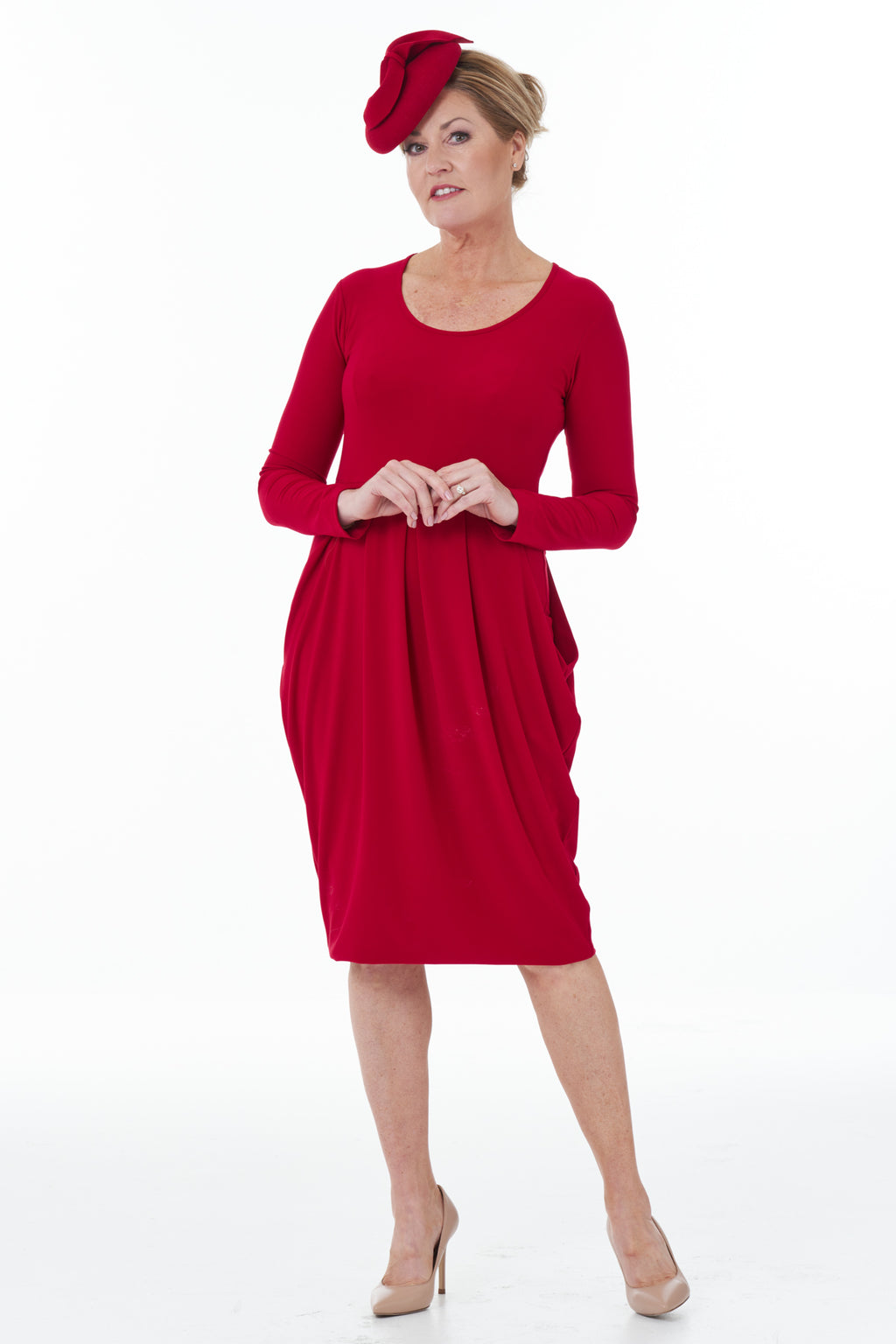 Knit Hammer Skirt Dress in Red