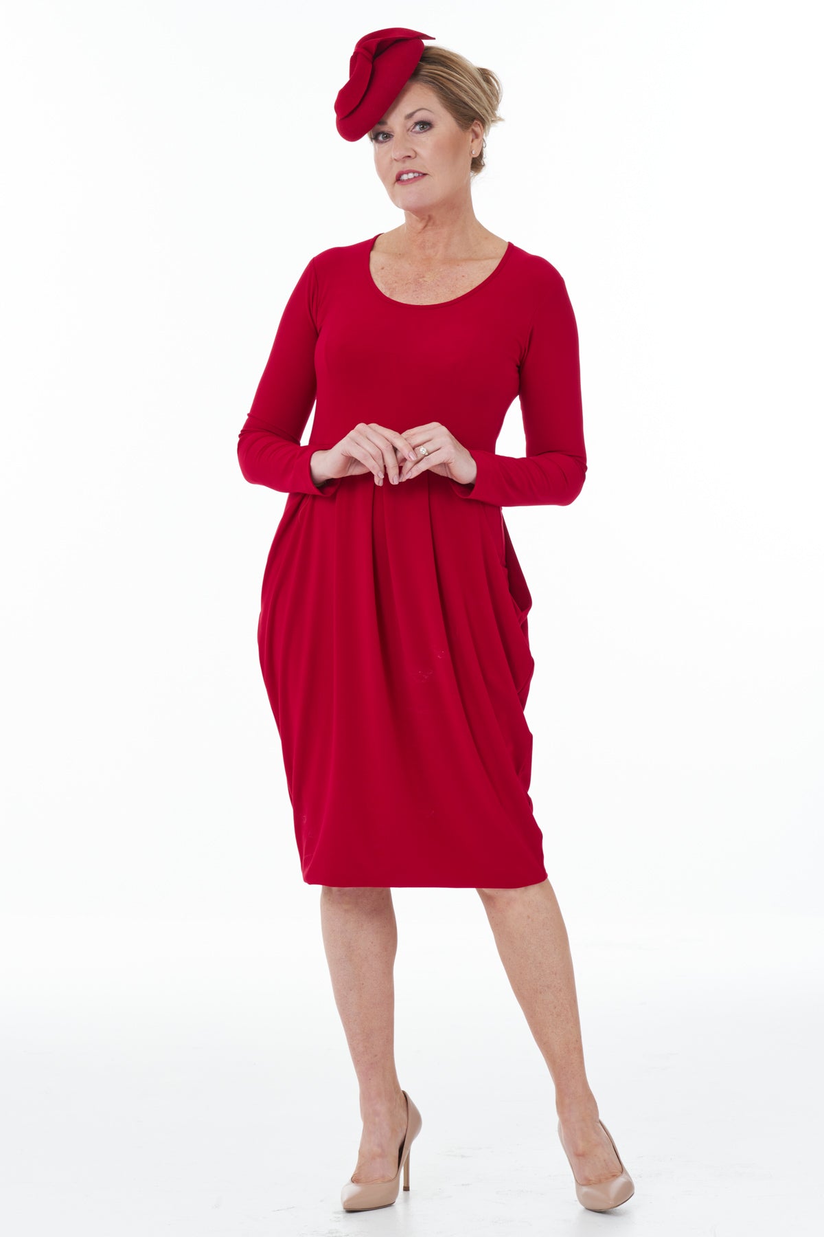 Knit Hammer Skirt Dress in Red