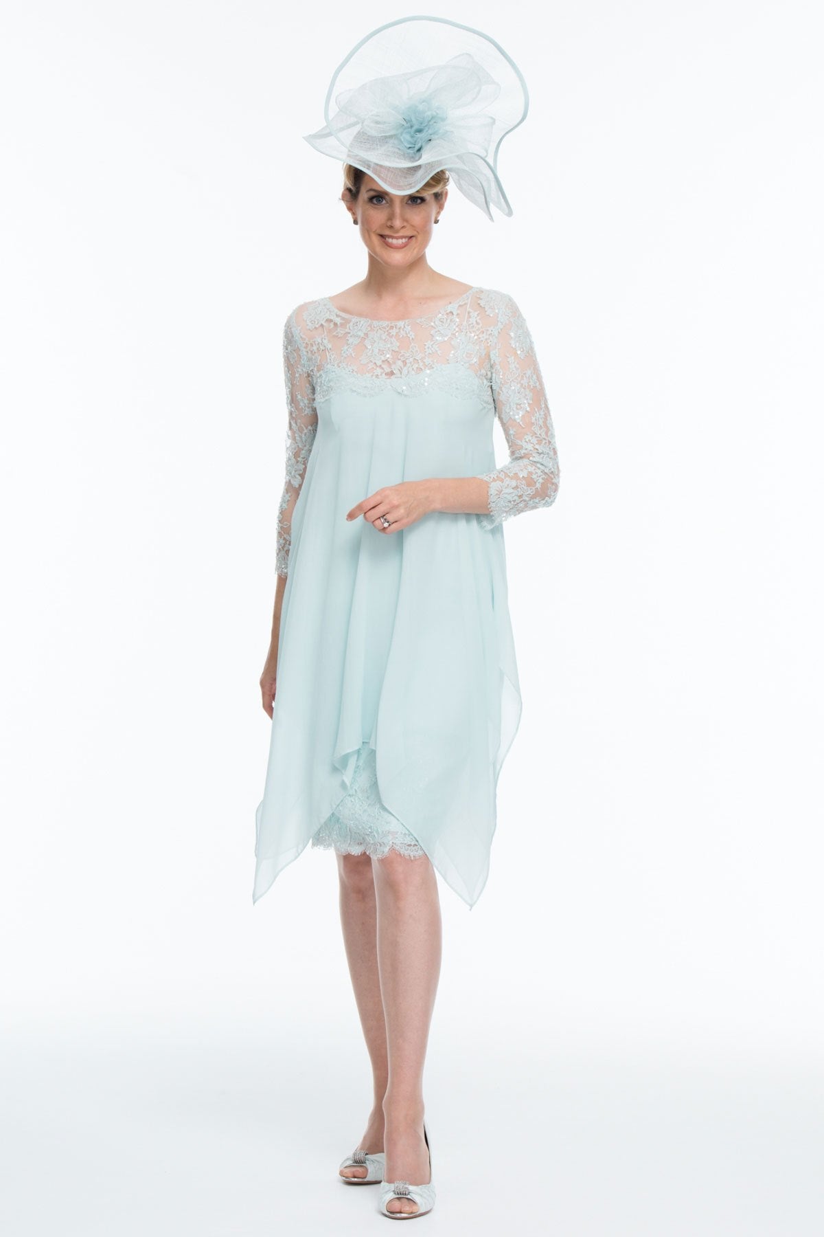 Occasion Wear - Handkerchief Silk Georgette Tunic and Dress with Beaded French Lace