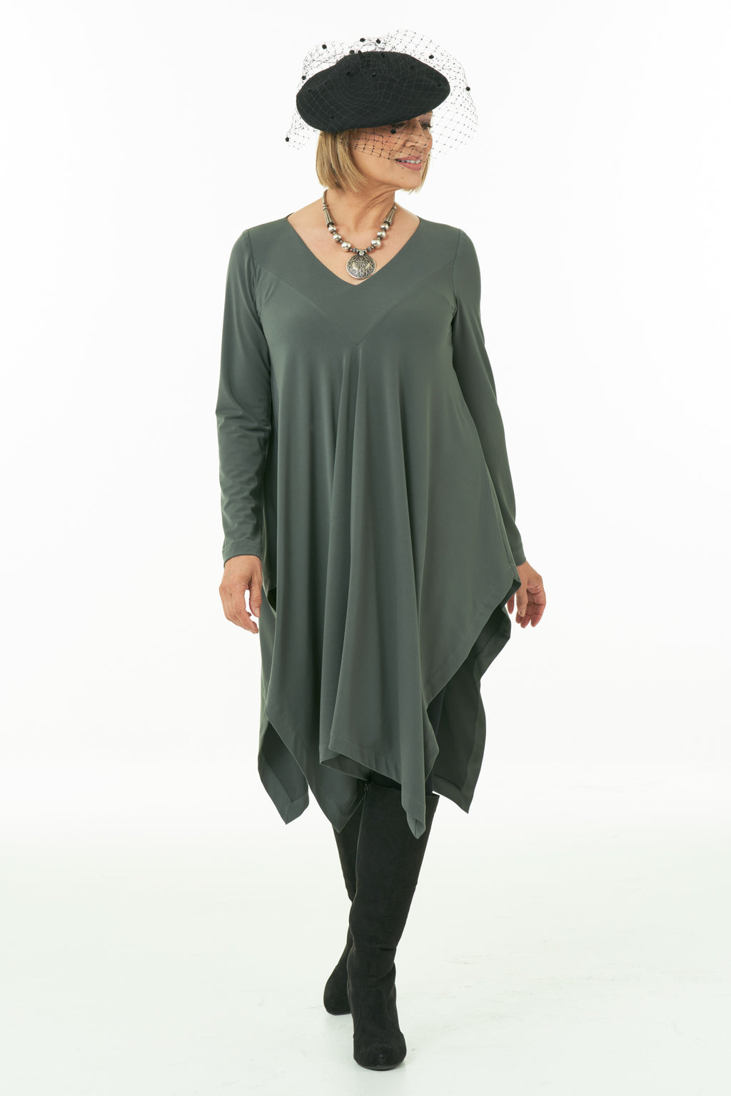 Casual Chic - Handkerchief Hem Knit Tunic in Olive