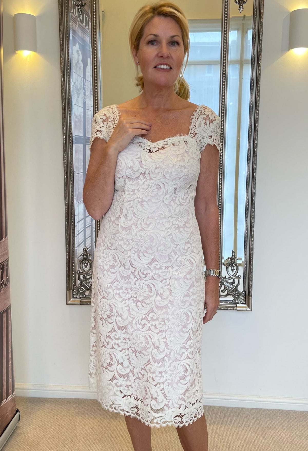 SALE - A-Line Cotton Lace Ivory & Pink Dress