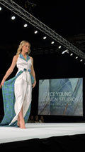 Tartan trimmed wedding dress with tartan lined detachable train
