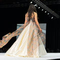 Tartan organza bow and tiers on back of ivory wedding dress