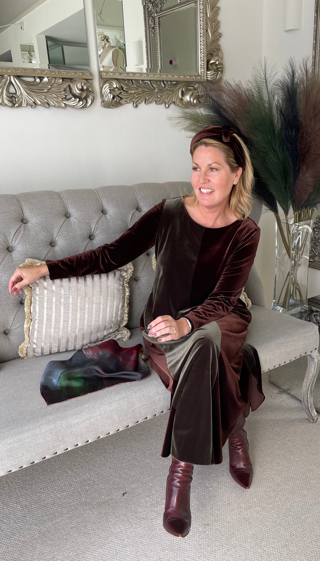 Casual Chic - Block Velvet Dress in Chocolate and Olive