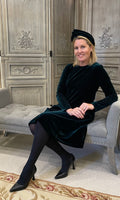 Short Velvet Dress with Pockets in Hunter Green