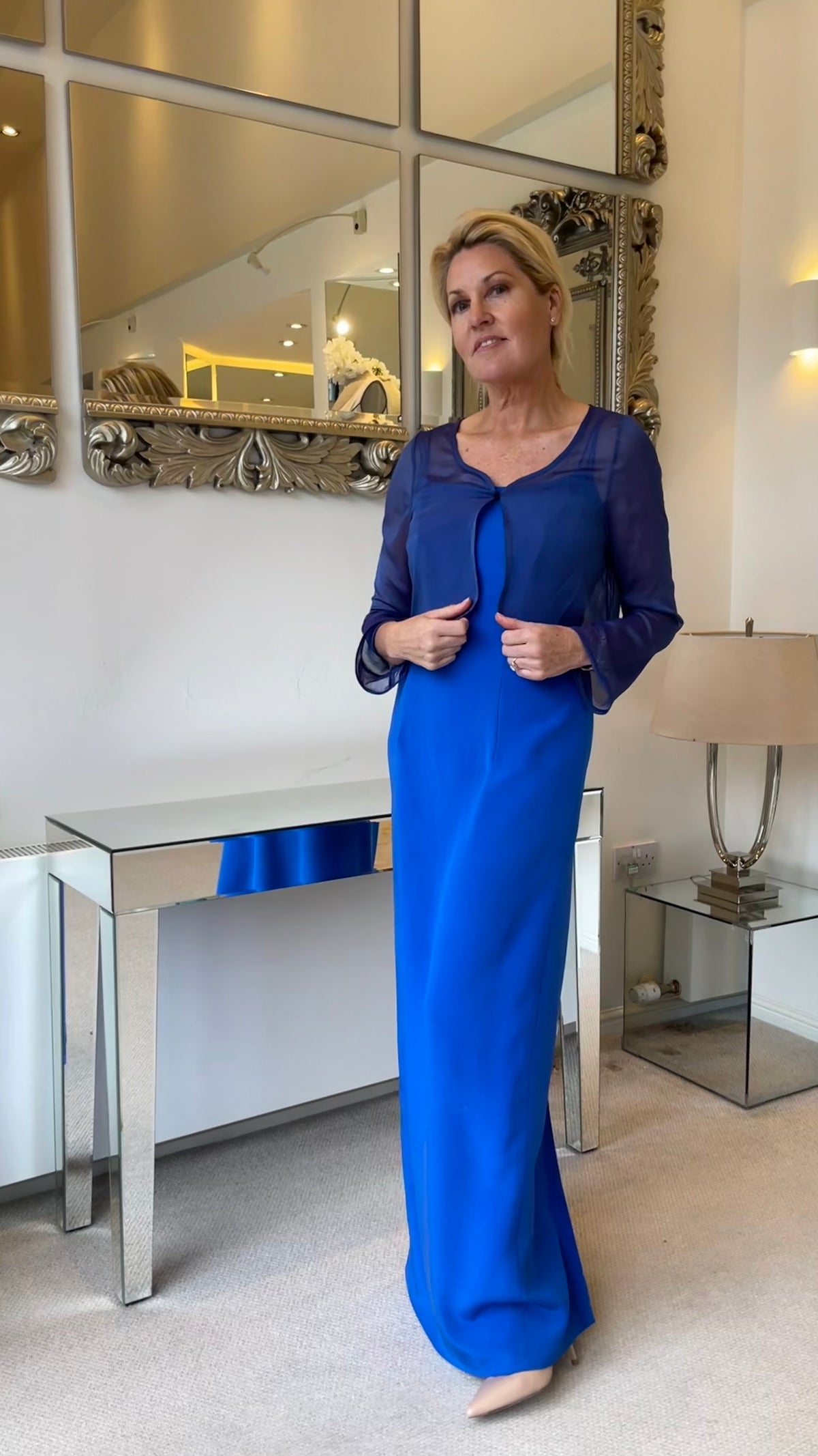 SALE - Royal Silk Dress and Crop Chiffon Jacket