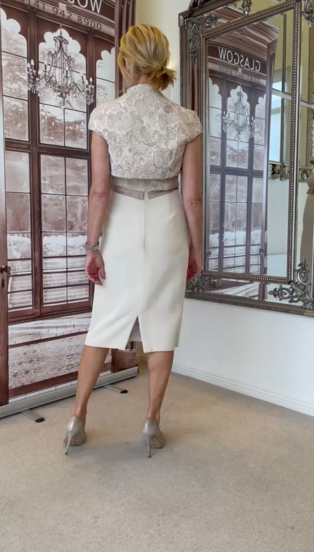 ARCHIVE SALE - Embroidered Oyster Sand washed Silk Dress and Bolero – Size 10