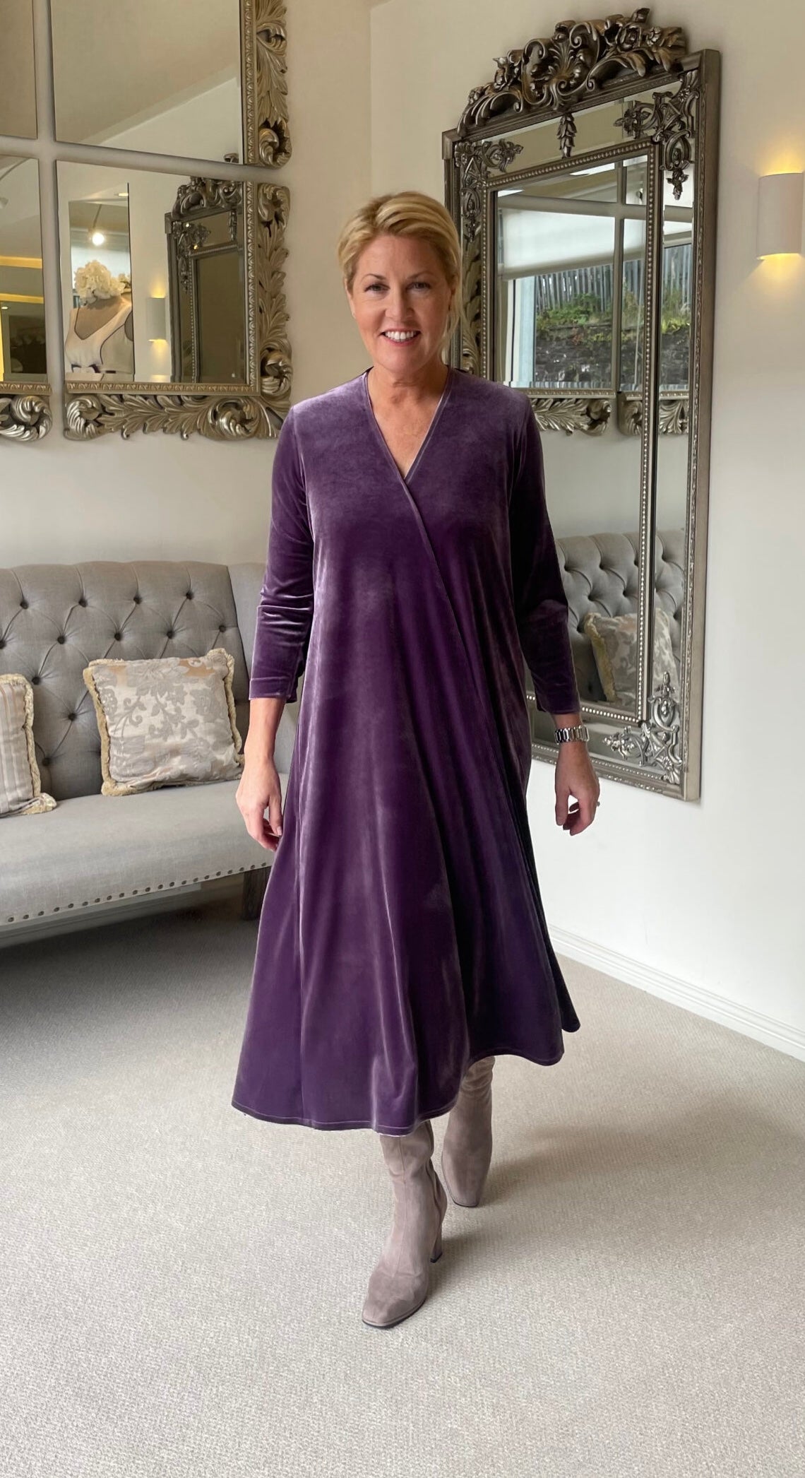 Cross over A line Dress with Slits