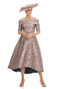 Jacquard Bardot Neckline Dress with Low Hemline