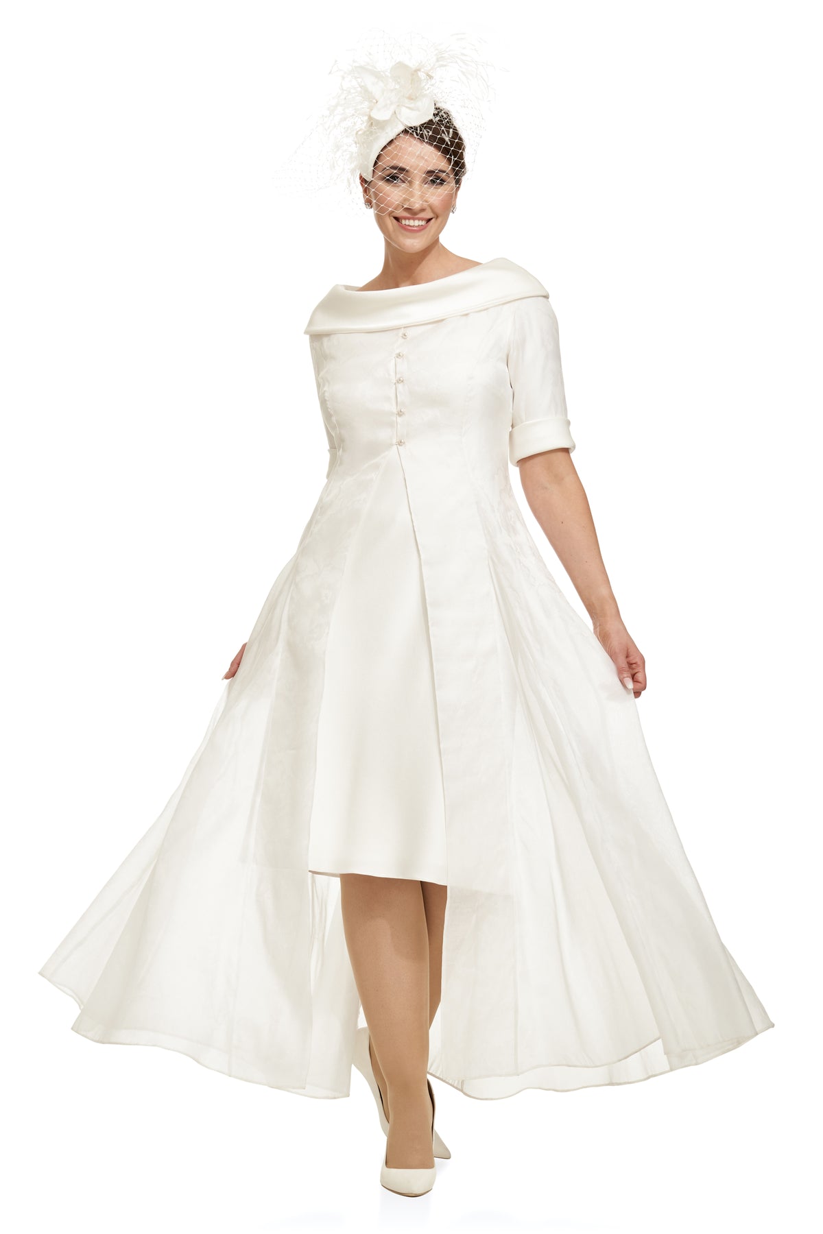 Occasion Wear - Jacquard Organza Coat Over Bias Cut Crepe Dress