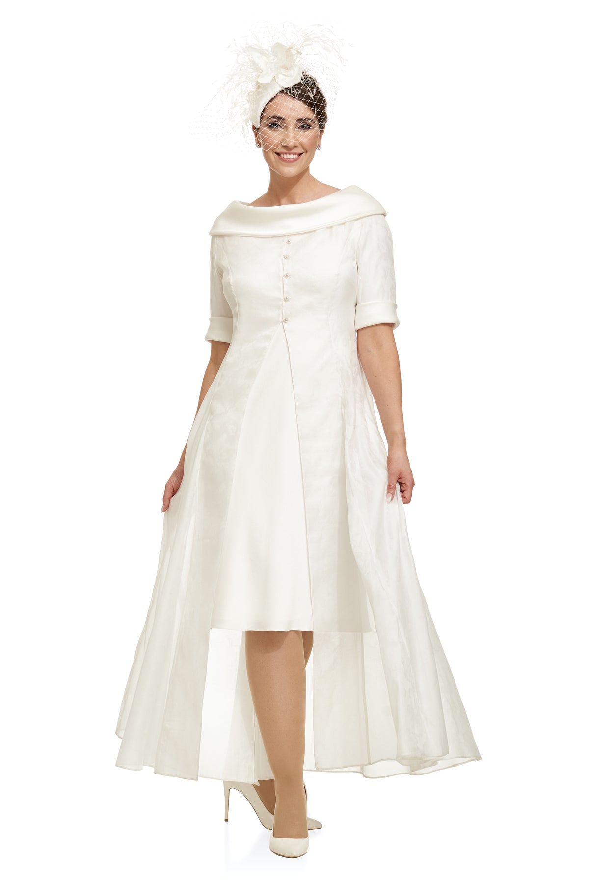 Occasion Wear - Jacquard Organza Coat Over Bias Cut Crepe Dress