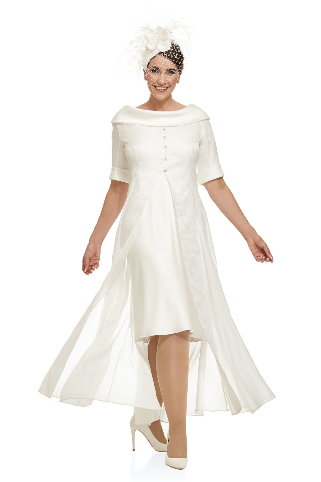 Occasion Wear - Jacquard Organza Coat Over Bias Cut Crepe Dress
