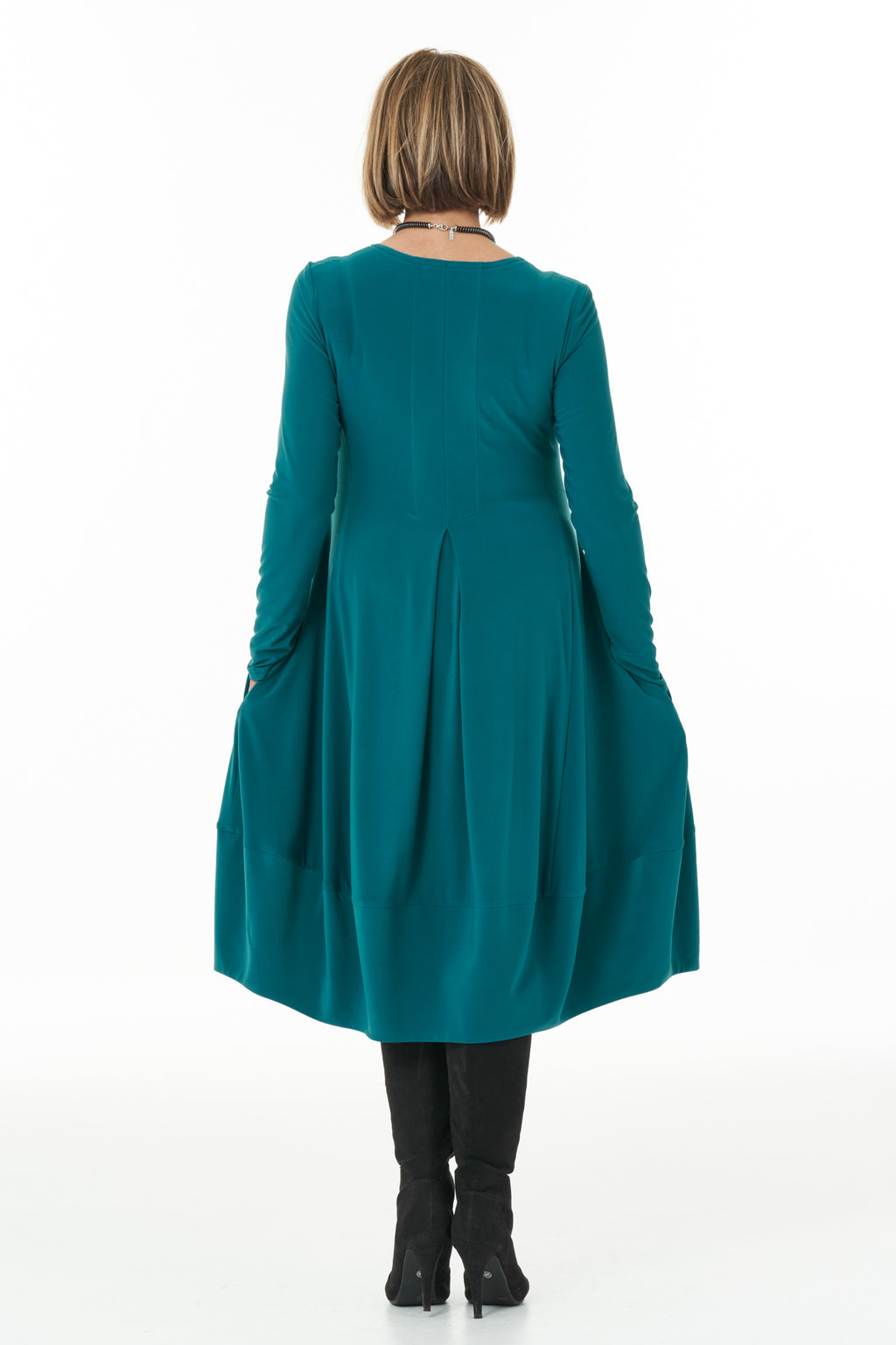 Casual Chic - Long Sleeved Knit Bubble Dress in Jade
