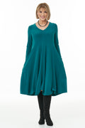 Long Sleeved Knit Bubble Dress in Jade