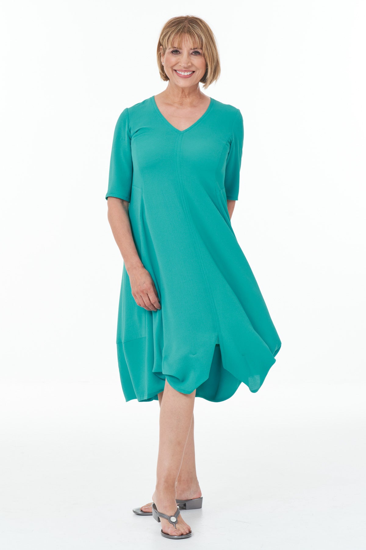 Casual Chic - Short Sleeved Waffle Bubble Dress in Jade