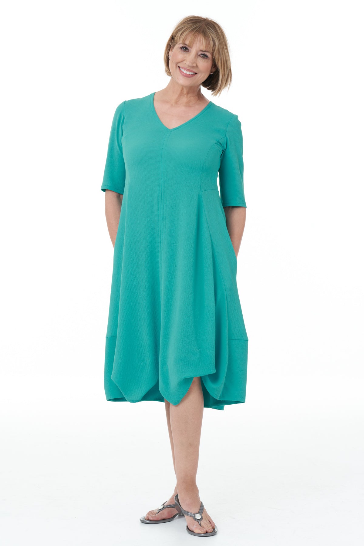 Short Sleeved Waffle Bubble Dress in Jade