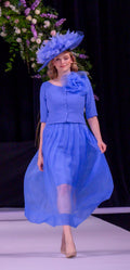 Crepe and Silk Organza Dress with short Jacket and Handmade organza flower