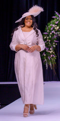 Silk Jacquard coat over fitted short dress with matching hat