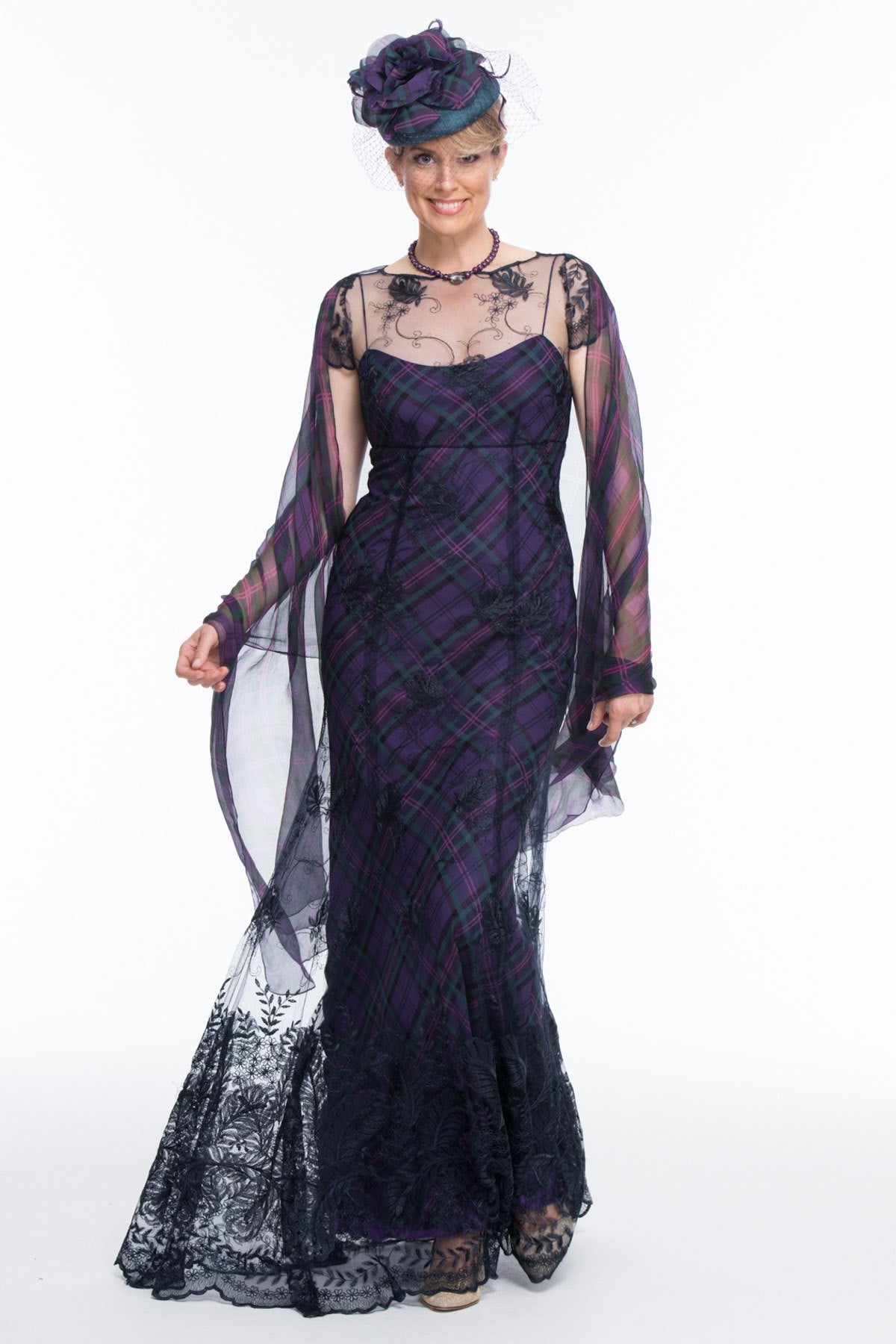 Tartan Mother of the Bride or Groom Lace Chiffon Dress