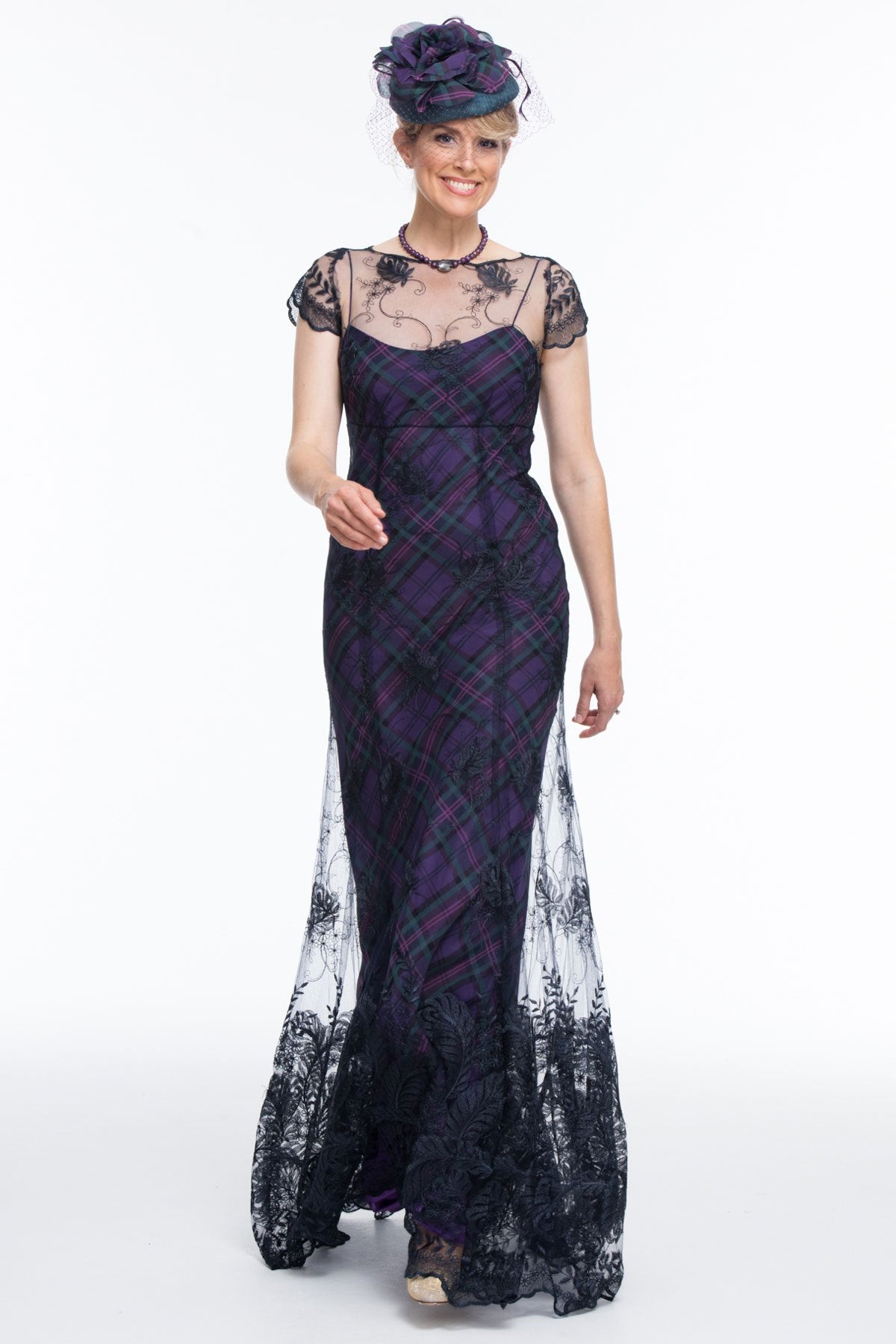 Tartan Mother of the Bride or Groom Lace Chiffon Dress