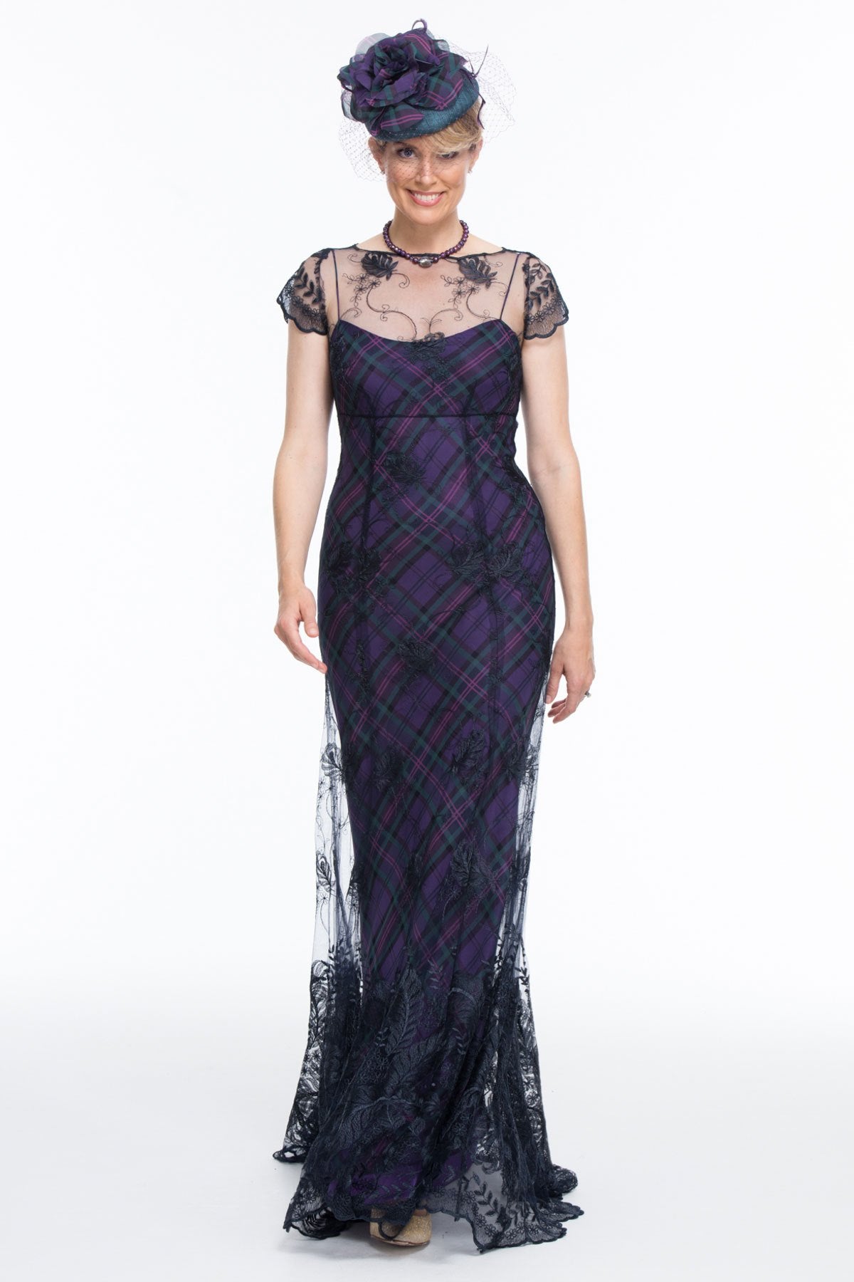 Tartan Mother of the Bride or Groom Lace Chiffon Dress