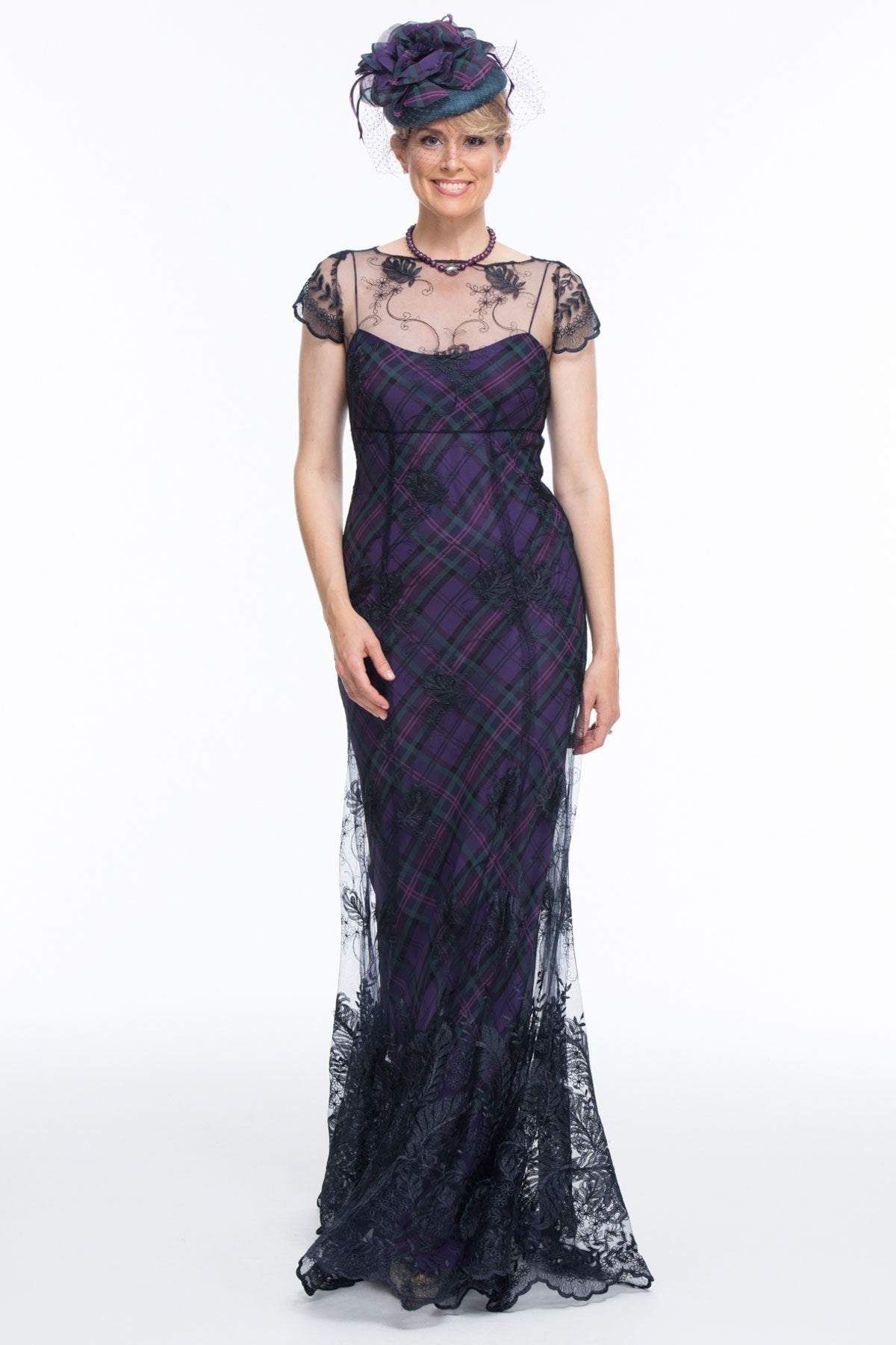 Tartan Mother of the Bride or Groom Lace Chiffon Dress