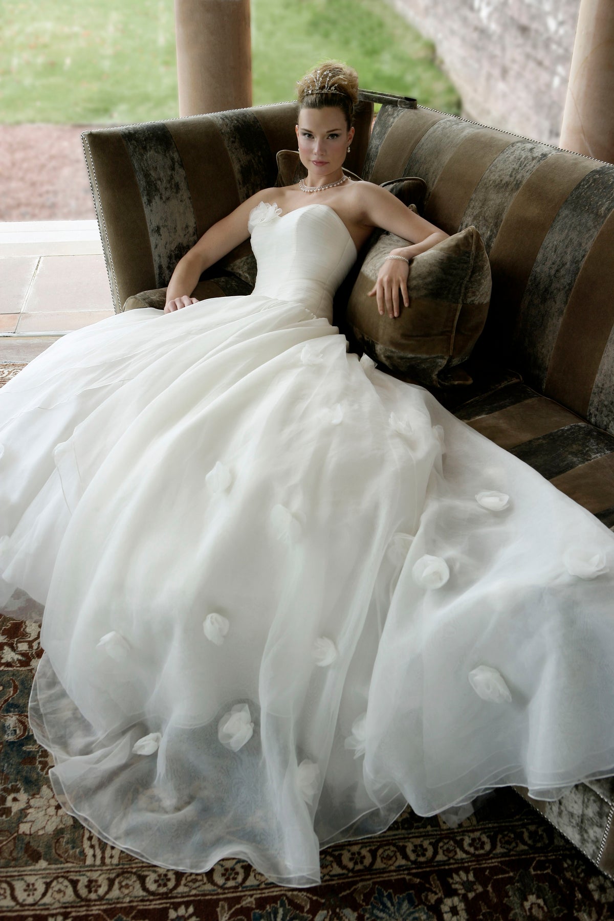 SALE - Strapless Wedding Dress with Floral Embellished Skirt