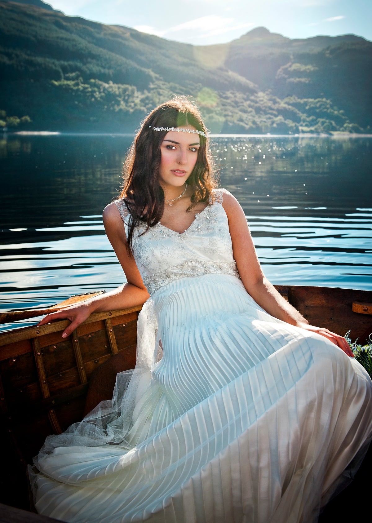 SALE - Pleated Dress with Lace Bodice and Shimmering Embellishments