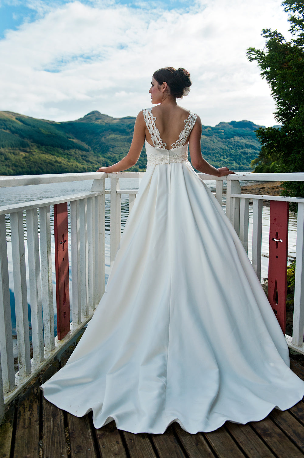 SALE - Satin A-Line Wedding Dress with Lace Back