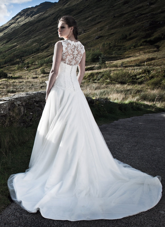 SALE - Lace and Tulle A-Line Wedding Dress with Floral Bodice
