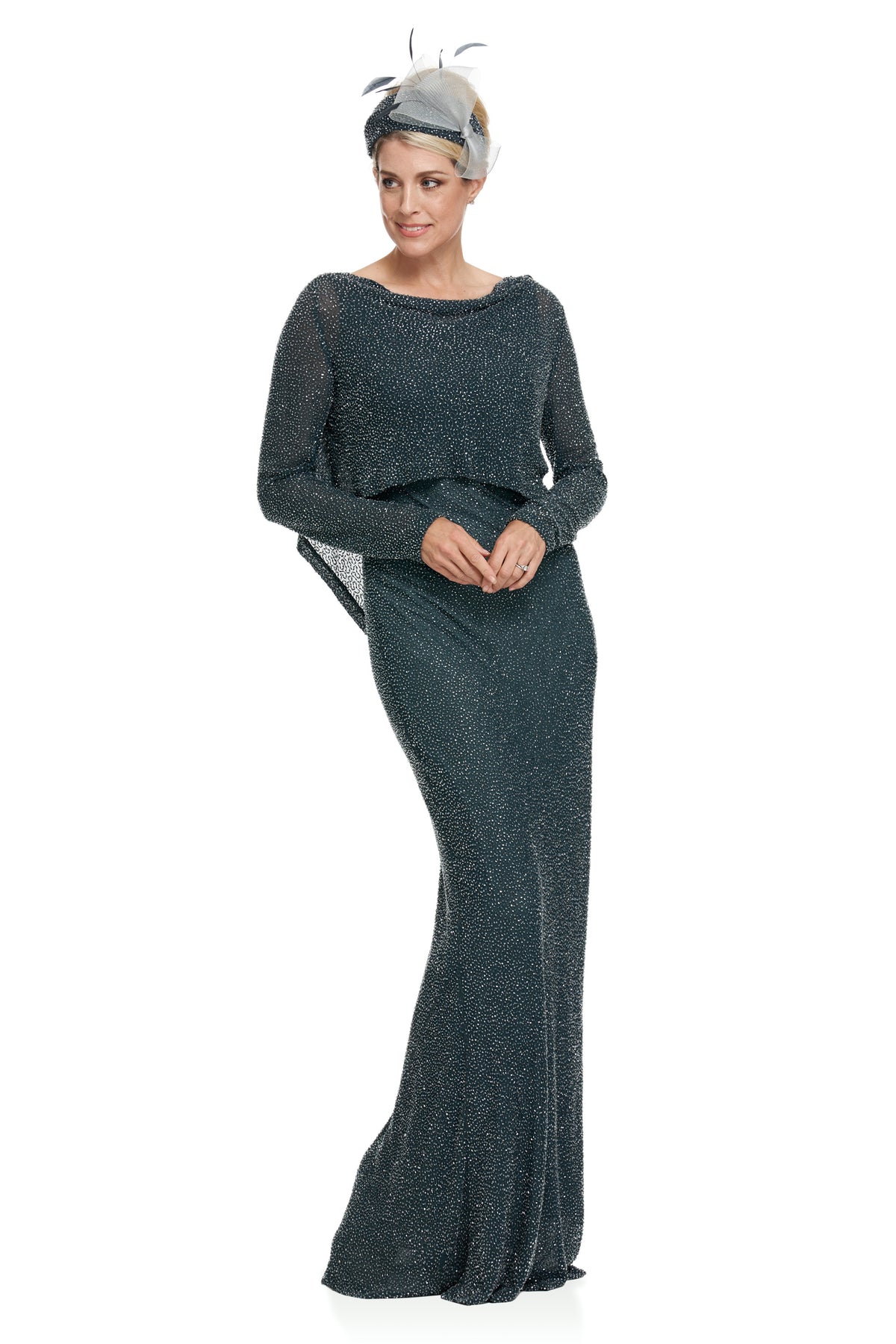 Occasion Wear - Long Bias Cut Beaded Silk Georgette Dress and Top