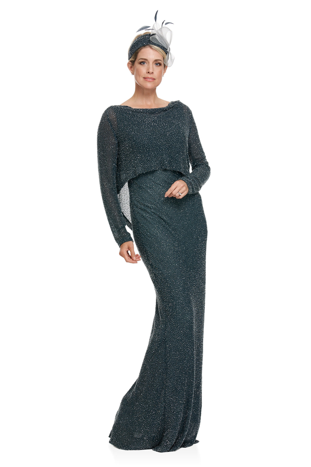 Long Bias Cut Beaded Silk Georgette Dress and Top