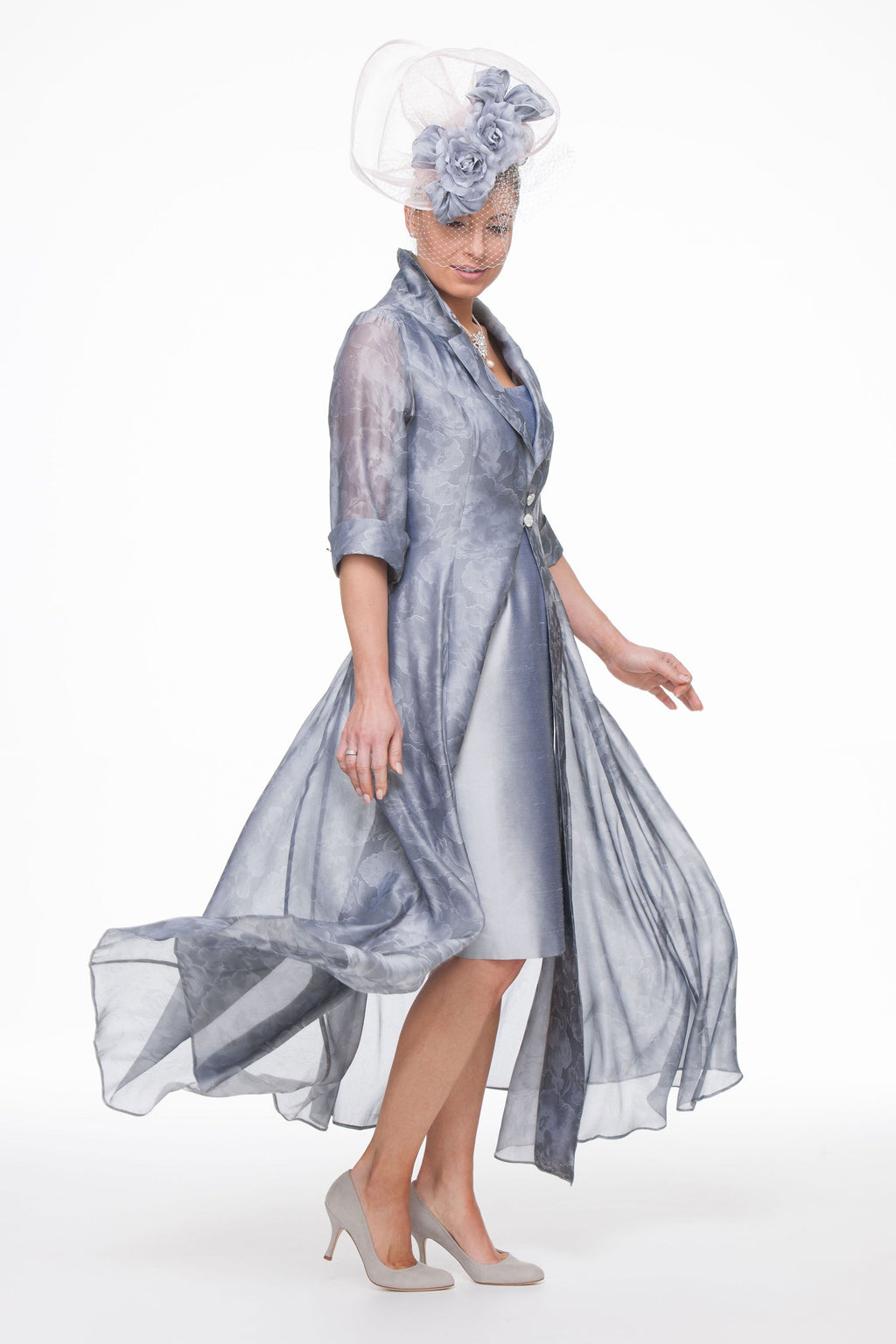 Occasion Wear - Long length jacquard coat and short silk dress