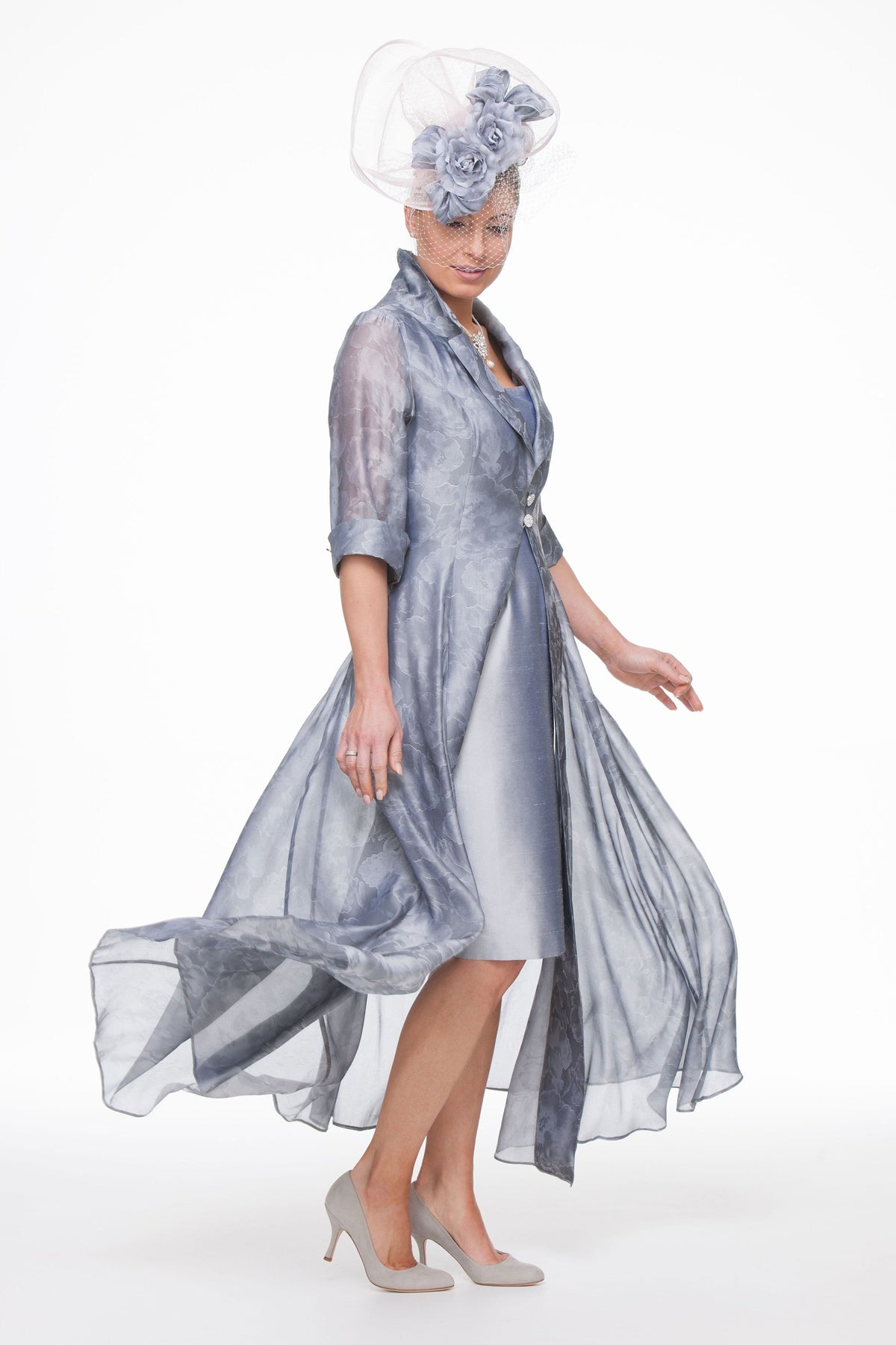 Occasion Wear - Long length jacquard coat and short silk dress