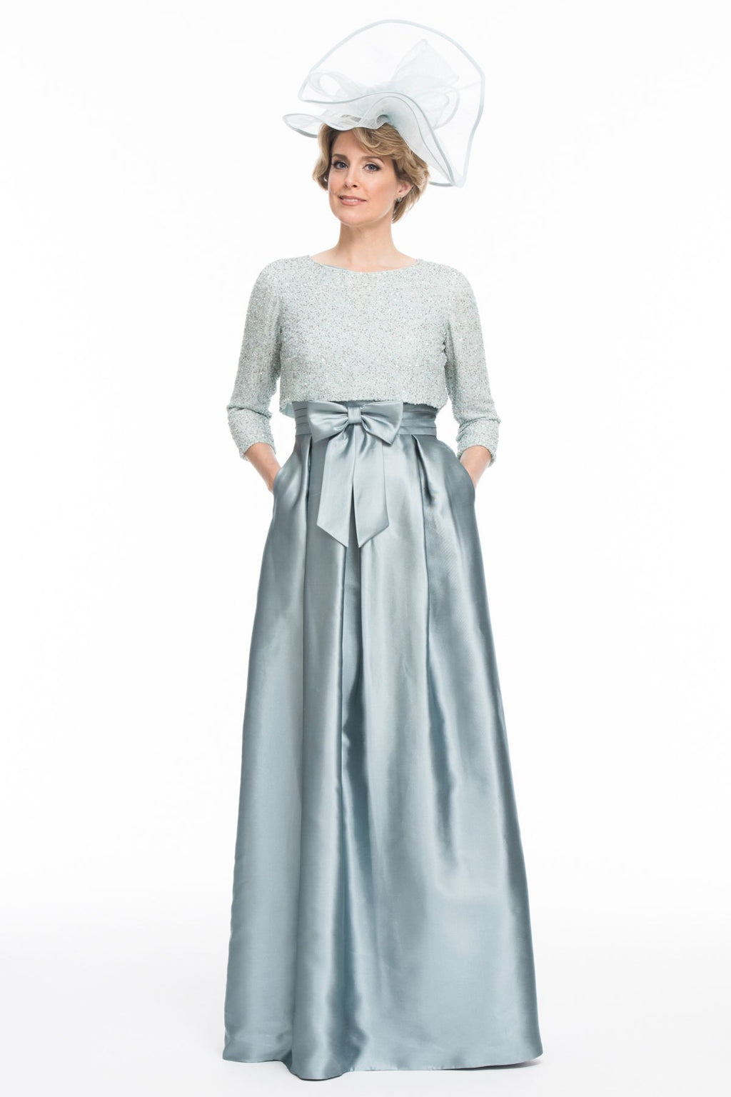Occasion Wear - Long Shantung Silk Dress and Hand Beaded Cardigan