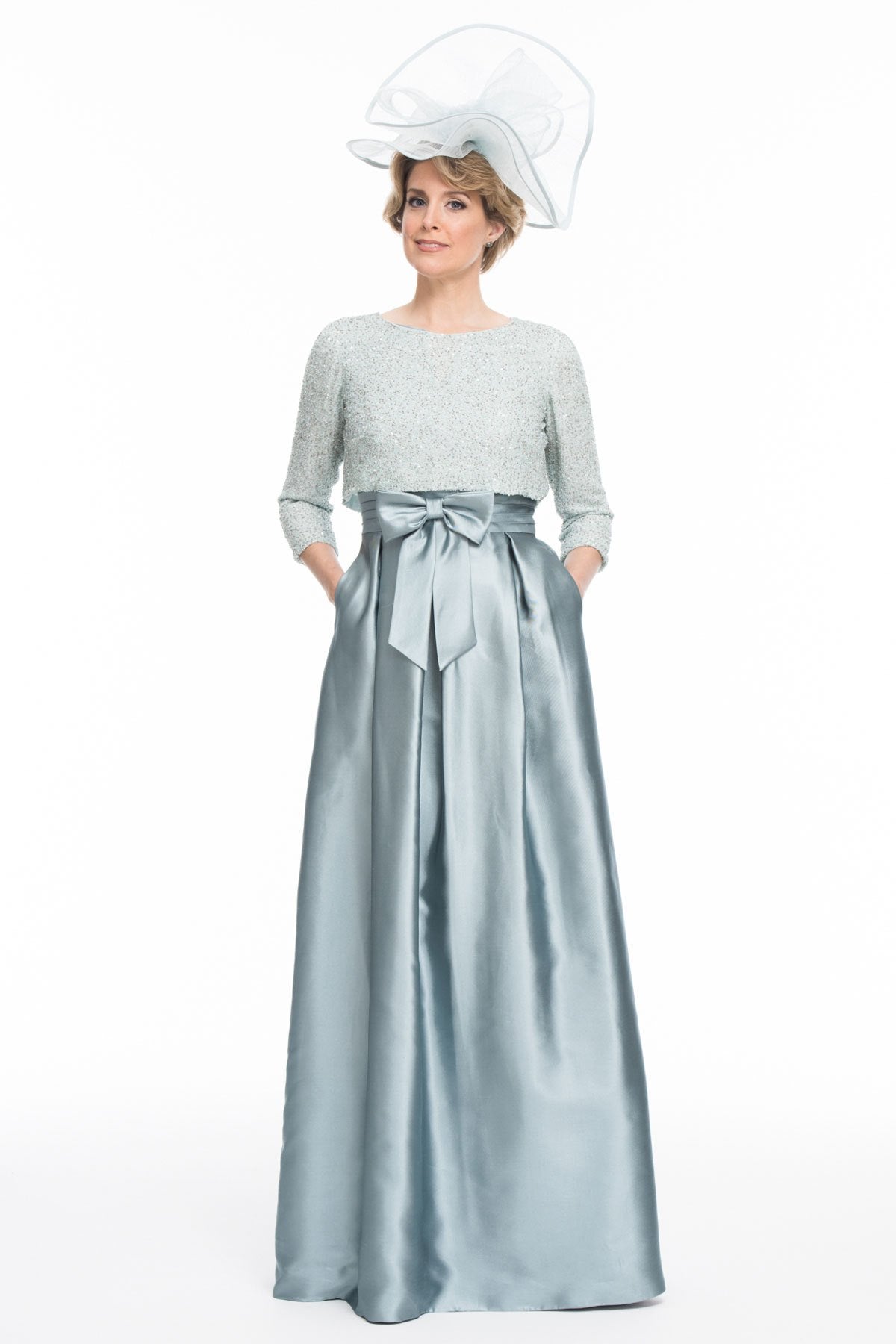 Occasion Wear - Long Shantung Silk Dress and Hand Beaded Cardigan