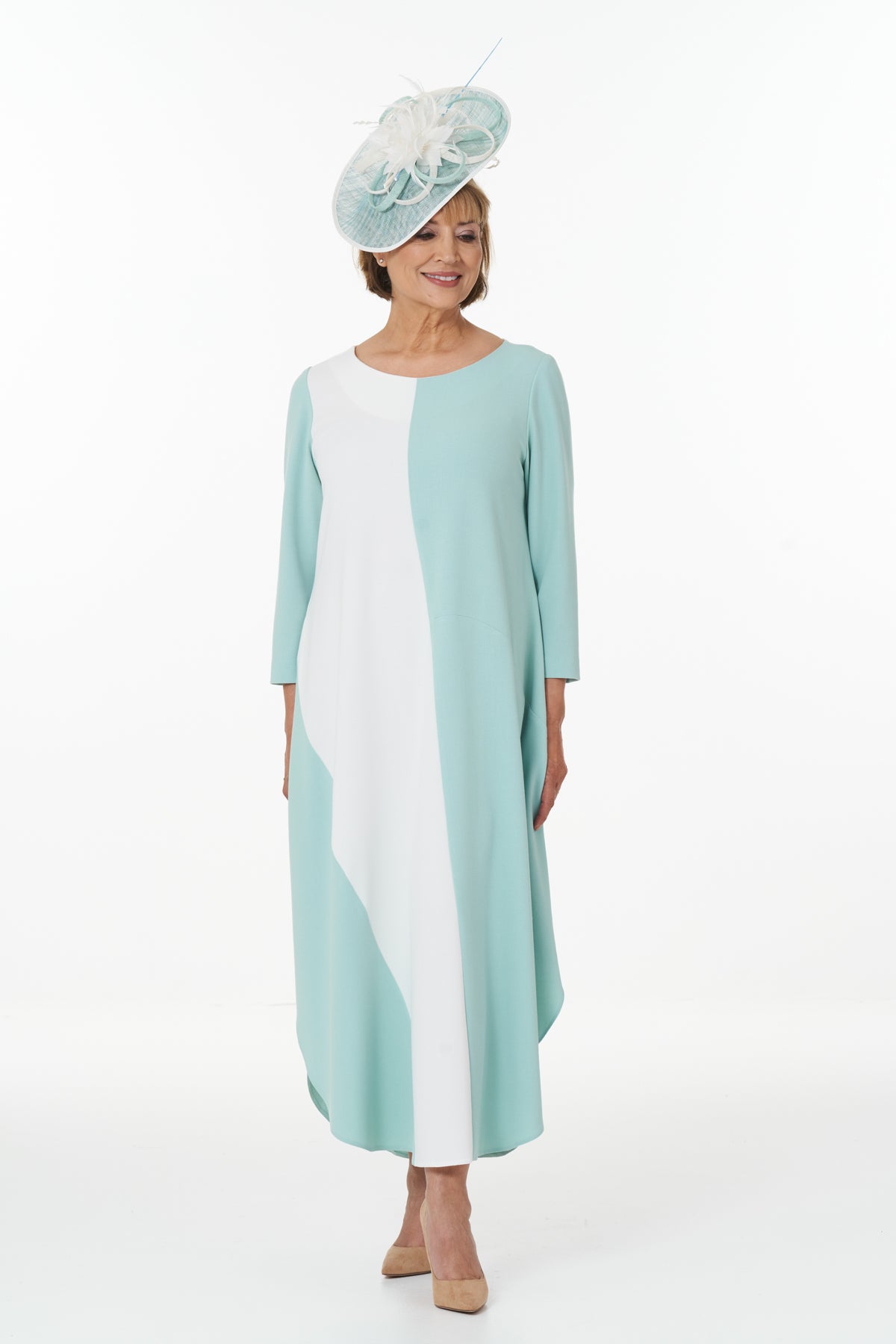 Occasion Wear - Colour Block Dress in Mint and Ivory