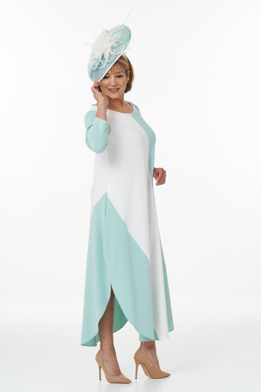 Occasion Wear - Colour Block Dress in Mint and Ivory