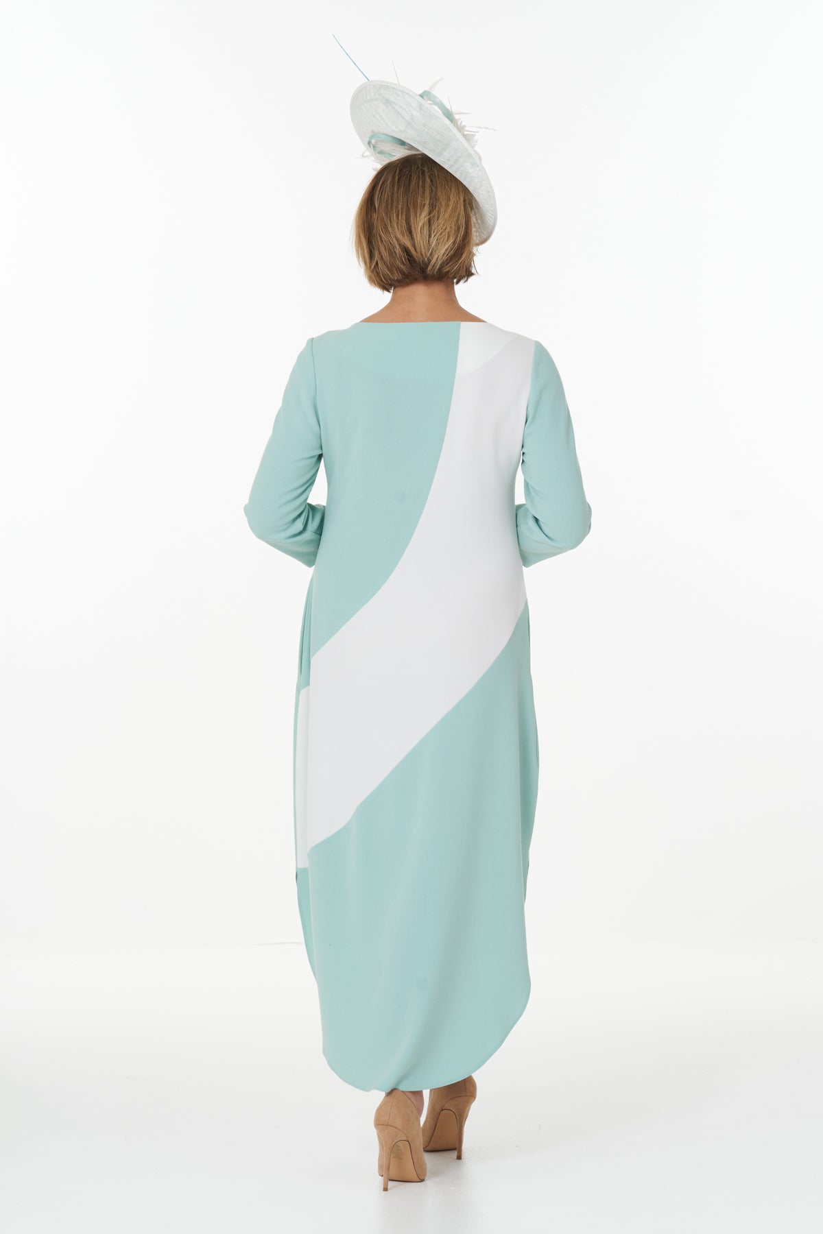 Occasion Wear - Colour Block Dress in Mint and Ivory