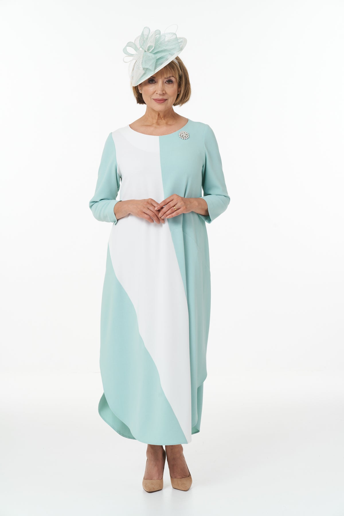 Occasion Wear - Colour Block Dress in Mint and Ivory