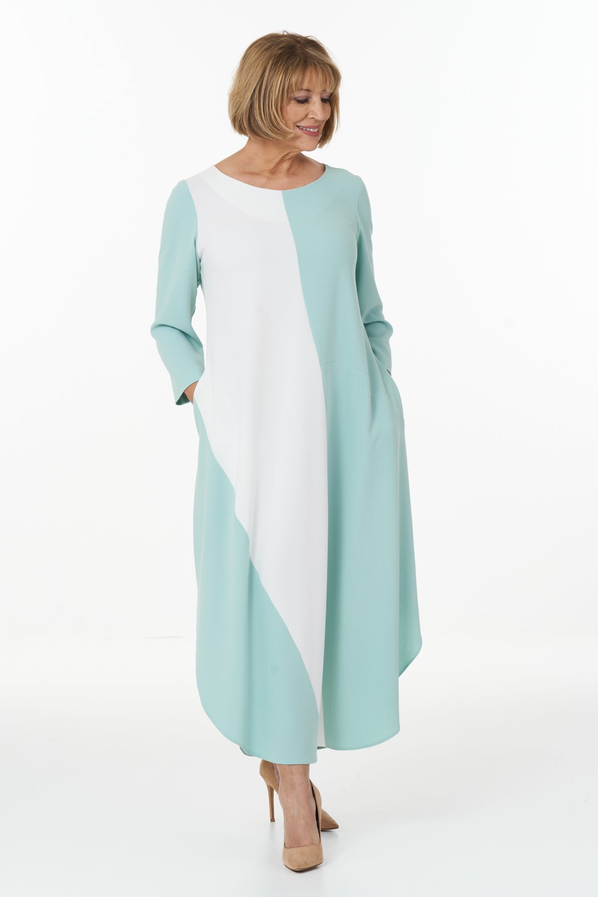 Colour Block Dress in Mint and Ivory
