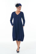 Long Sleeve Knit Bubble Dress in Navy
