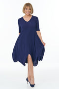 Short Sleeved Waffle Bubble Dress in Navy