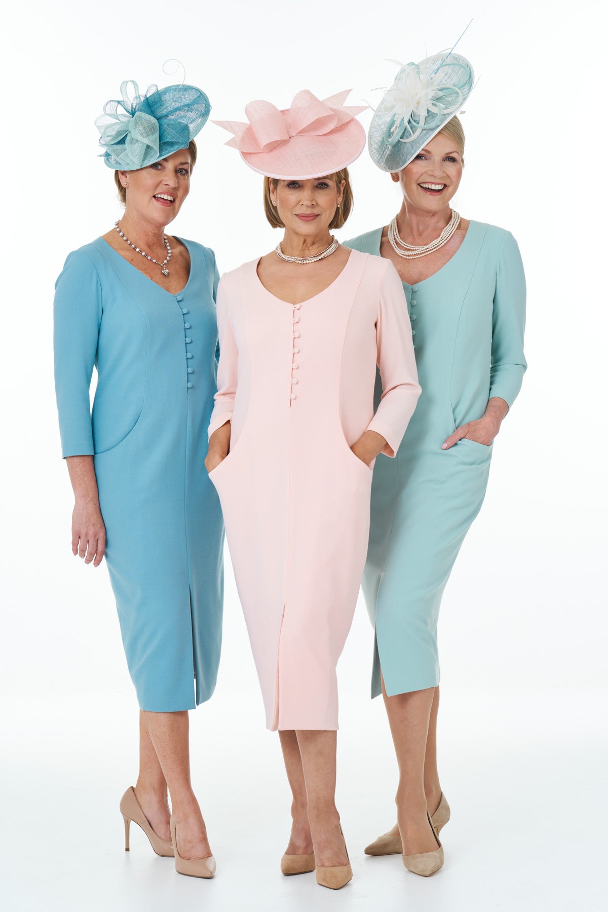 Occasion Wear - Long Sleeved Elegant V-Neck Dress in Pink